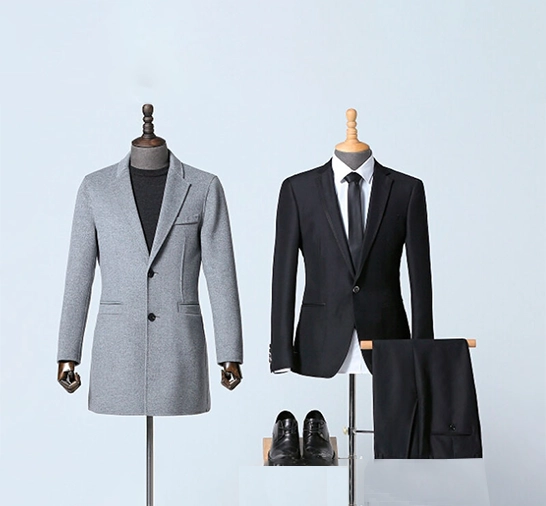 dark grey coat suit, impeccably showcased through high-quality invisible ghost mannequin service.